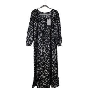 Who What Wear Dress‎ Black Polka Dots XS Square Neck Maxi Pocket Loose Fit Midi
